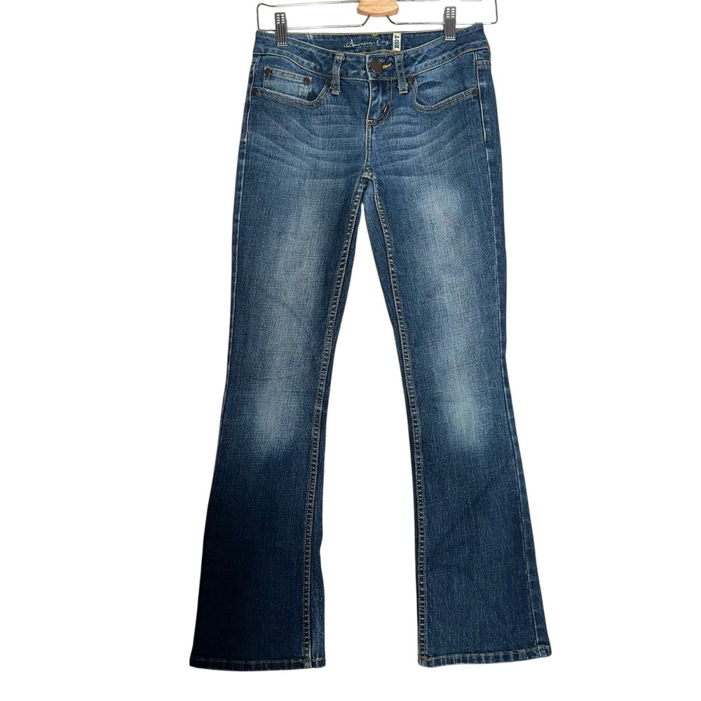 VTG American Rag Sz 1-S Women Blue Denim Bootcut Stretch Low Rise Jean Y2k 90s